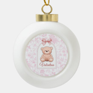 Valentina Custom Pink Teddy Bear Nursery Design Ceramic Ball Christmas Ornament