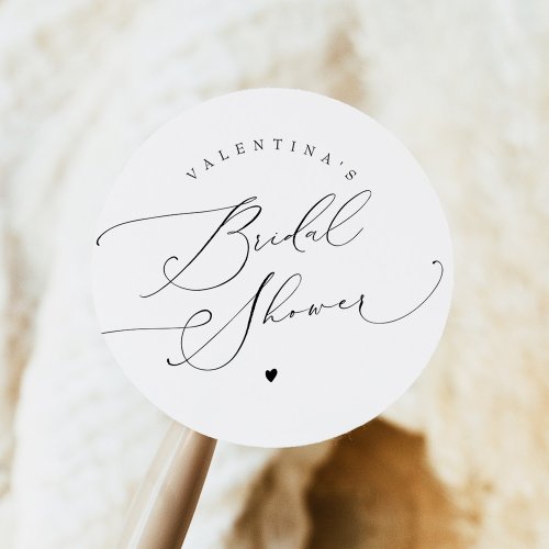 VALENTINA Elegant Minimalist Script Bridal Shower Classic Round Sticker