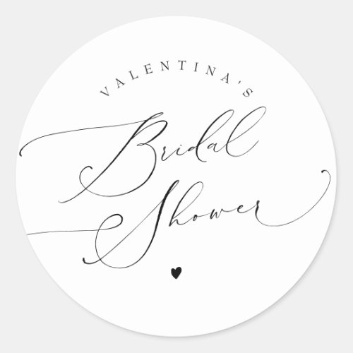 VALENTINA Elegant Minimalist Script Bridal Shower Classic Round Sticker