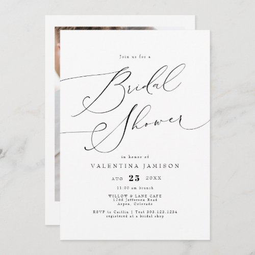VALENTINA Elegant Minimalist Script Bridal Shower Invitation