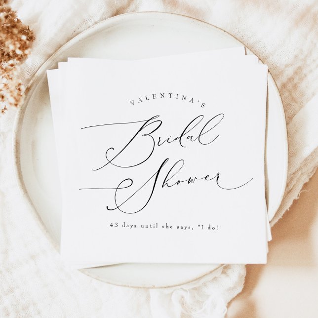 VALENTINA Elegant Minimalist Script Bridal Shower Napkins (Creator Uploaded)