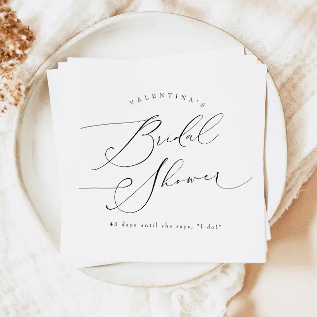 VALENTINA Elegant Minimalist Script Bridal Shower Napkins | Zazzle