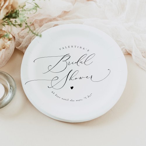 VALENTINA Elegant Minimalist Script Bridal Shower Paper Plates