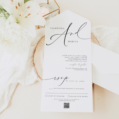 VALENTINA Elegant Minimalist Script Wedding All In One Invitation