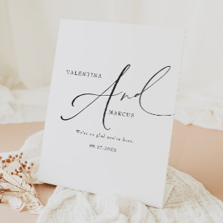 VALENTINA Elegant Minimalist Script Wedding Pedestal Sign
