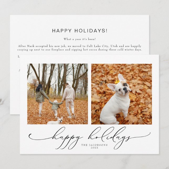 VALENTINA Elegant Script 2 Photo Happy Holidays Invitation (Front/Back)