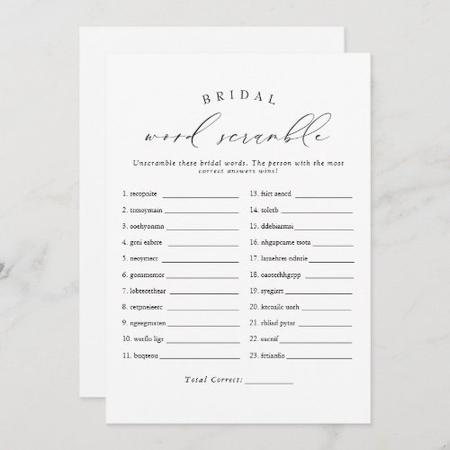 VALENTINA Elegant Script Bridal Word Scramble Game Invitation