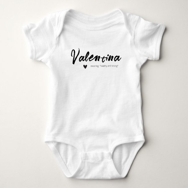 Valentina Name Reveal Meaning Minimal Modern Black Baby Bodysuit (Front)