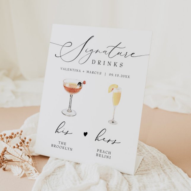 VALENTINA Script Signature Drink Wedding Bar Pedestal Sign (Creator Uploaded)