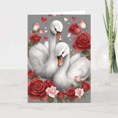 Valentine 1 swans Valentine card Ai generated Thank You Card