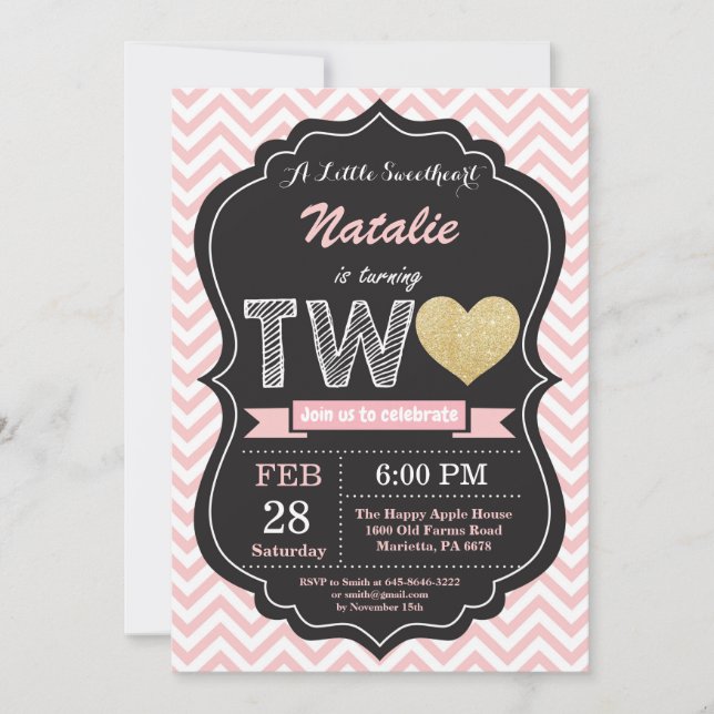 Valentine 2nd Second Birthday Little Sweetheart Invitation (Front)
