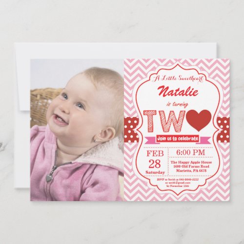 Valentine 2nd Second Birthday Little Sweetheart Invitation