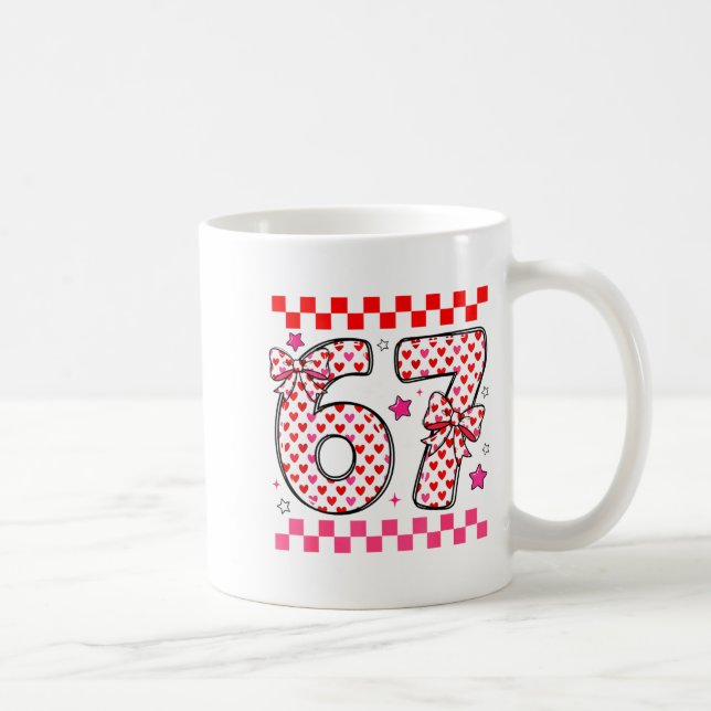 Valentine 67 Six Seven 6 7 Funny Heart Bow For Kid Coffee Mug (Right)