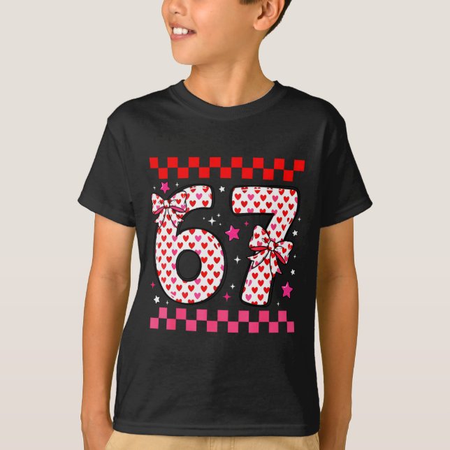 Valentine 67 Six Seven 6 7 Funny Heart Bow For Kid T-Shirt (Front)