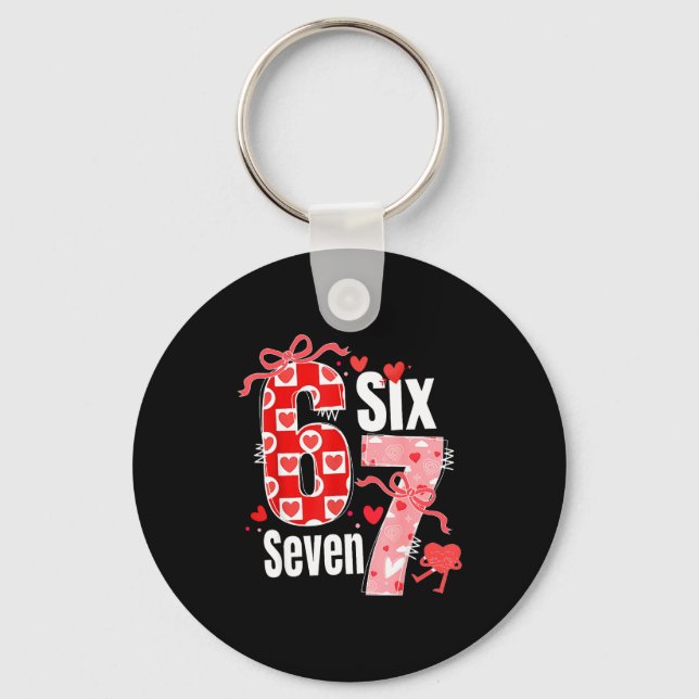 Valentine 67 Six Seven Heart Coquette Bow Valentin Keychain (Front)