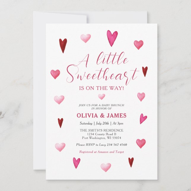  Valentine A Little Sweetheart Baby Shower  Invitation (Front)