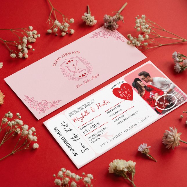 Valentine Airplane Boarding Pass Save The Date Invitation (Creator Uploaded)