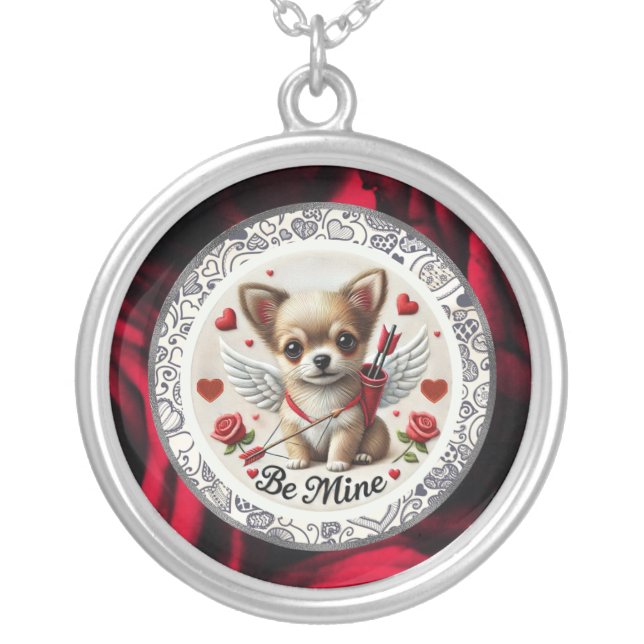 Valentine Angel Chihuahua Charm Necklace – Be Mine (Front)