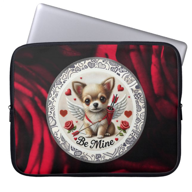 Valentine Angel Chihuahua Laptop Sleeve – Be Mine  (Front)
