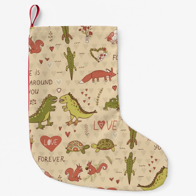 Valentine Animal Hand-Drawn Print Small Christmas Stocking (Front)