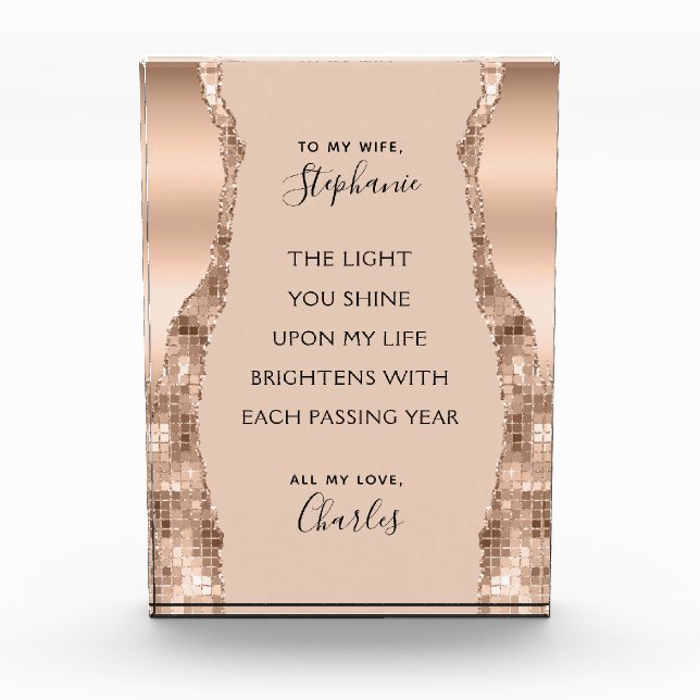 Valentine Anniversary Rose Gold Romantic Poem Photo Block (Front)