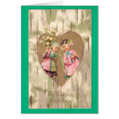 Valentine Asian Girls Antique Postcard (Front)