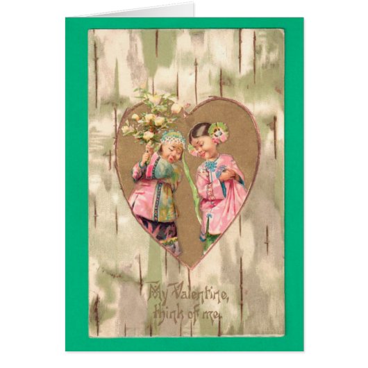 Valentine Asian Girls Antique Postcard (Front)