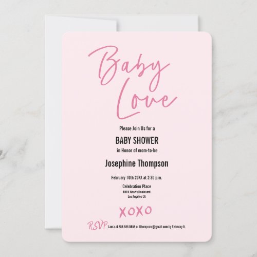 Valentine Baby Love Sweet Pink XOXO Baby shower Invitation