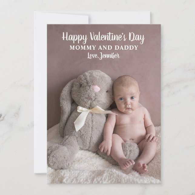 Valentine Baby Photo For Mommy and Daddy  Holiday Card (Front)
