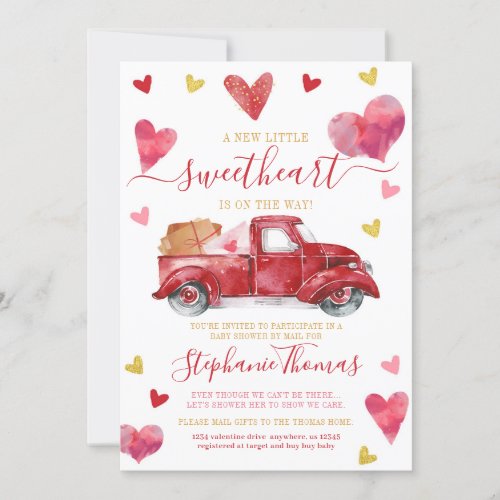 Valentine Baby Shower by Mail with Hearts Invitation