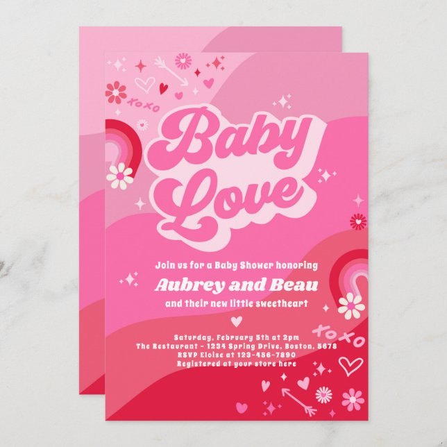 Valentine Baby Shower Groovy Baby Love Baby Shower Invitation (Front/Back)