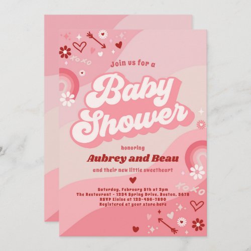 Valentine Baby Shower Groovy Baby Love Baby Shower Invitation