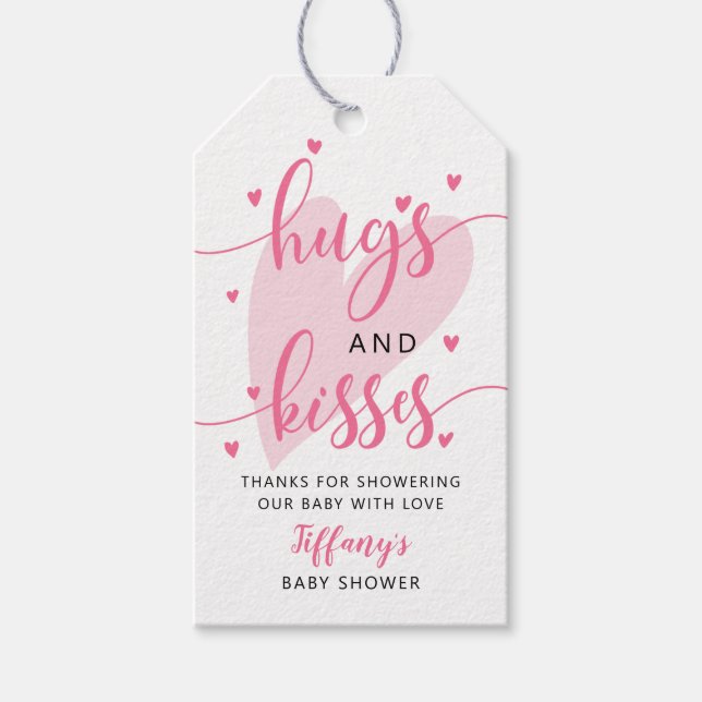 Valentine Baby Shower Hugs and Kisses Gift Tags (Front)