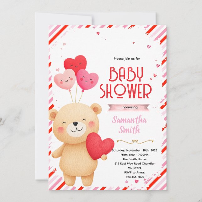 Valentine baby shower party invitation (Front)
