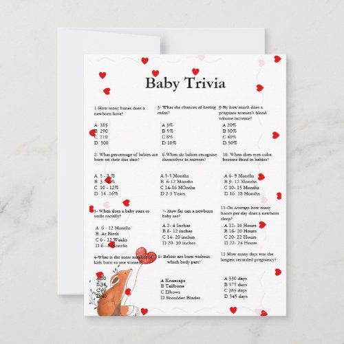 Valentine  baby trivia game baby shower game Card