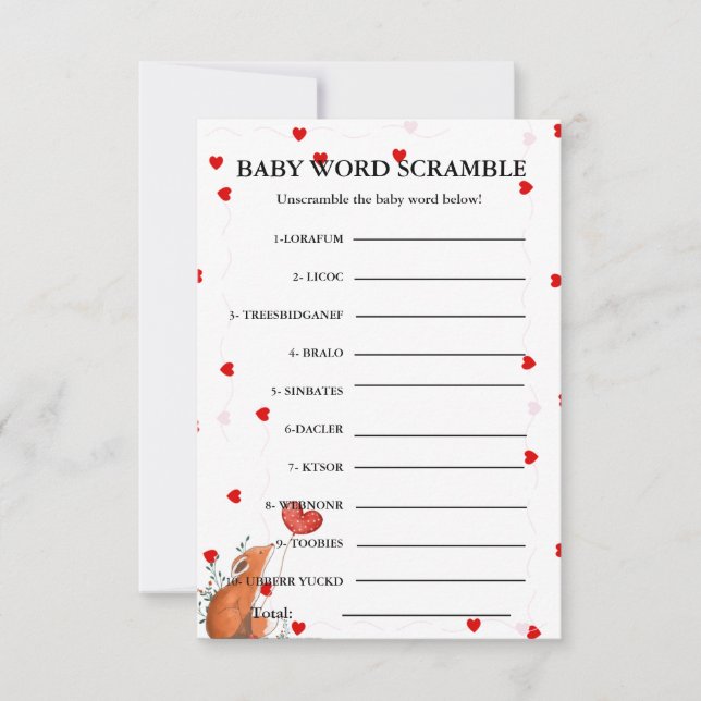 Valentine Baby word scramble baby shower game (Front)