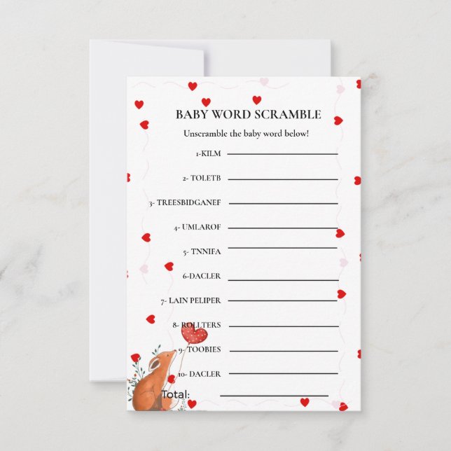 Valentine Baby word scramble baby shower game (Front)