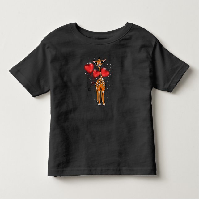 Valentine balloon hearts | cute giraffe drawing  toddler t-shirt (Front)