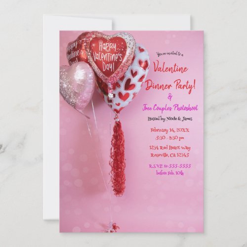 Valentine Balloons Dinner Party Event or Birthday Invitation
