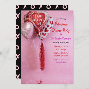 Valentine Balloons Dinner Party Event or Birthday Invitation