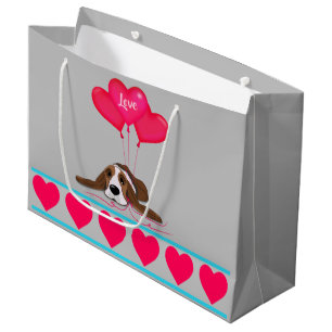 Valentine Basset Hound Large Gift Bag