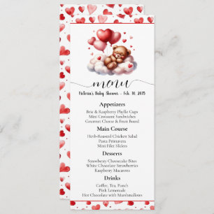 Valentine Bear Baby Shower Menu Invitation