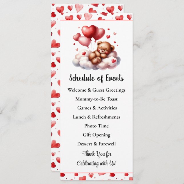 Valentine Bear Baby Shower Program (Front/Back)