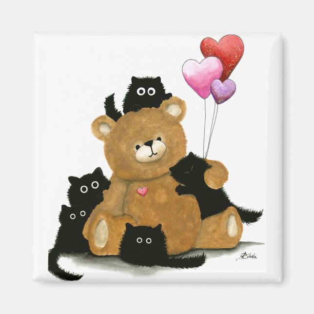 Valentine Bear & Black Cats by Bihrle Magnet (Front)