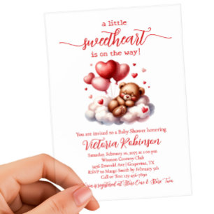 Valentine Bear Gender Neutral Baby Shower Acrylic Invitations