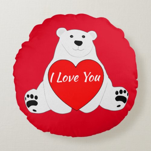 Valentine Bear Holding A Heart Round Pillow