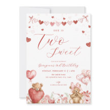 Valentine Bear Two Sweet Second Birthday Invite
