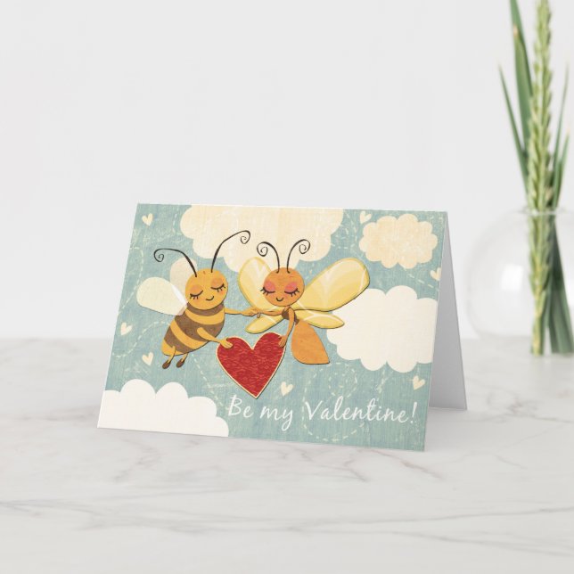 Valentine Bee & Butterfly Greeting Card (Front)