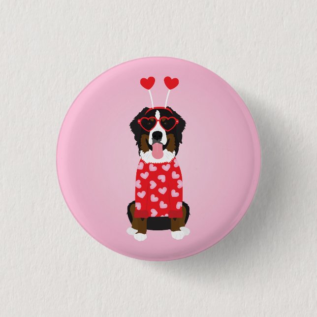 Valentine Bernese Mountain Dog Button (Front)