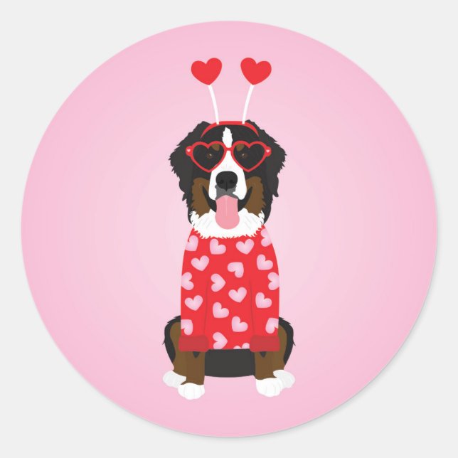 Valentine Bernese Mountain Dog Classic Round Sticker (Front)